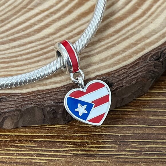 Pandora Jewelry - Pandora Puerto Rico Flag Heart Dangle Charm S925 Silver Jewelry- Gifts